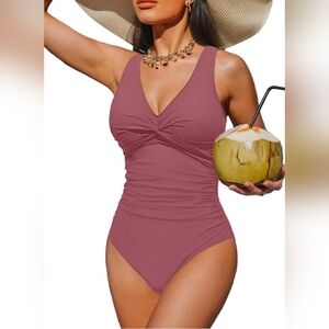 Ruched V-Neck One-Piece Swimsuit